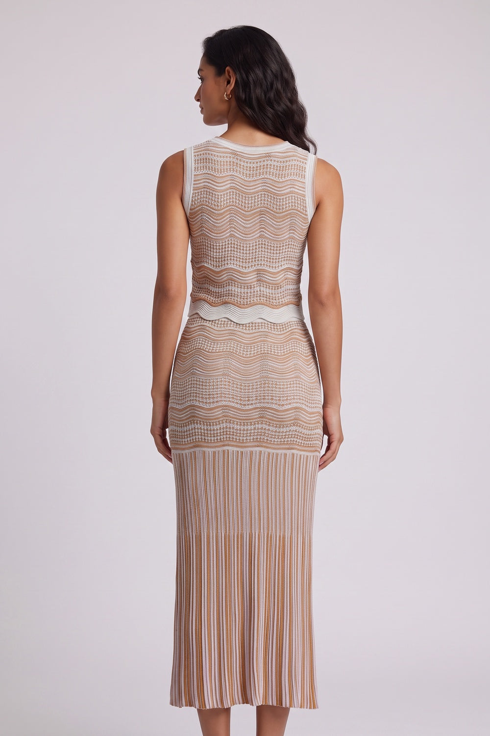 45f2fcd3a3af3598 BEIGE POINTELLE KNIT FITTED COLUMN TWO-PIECE SET