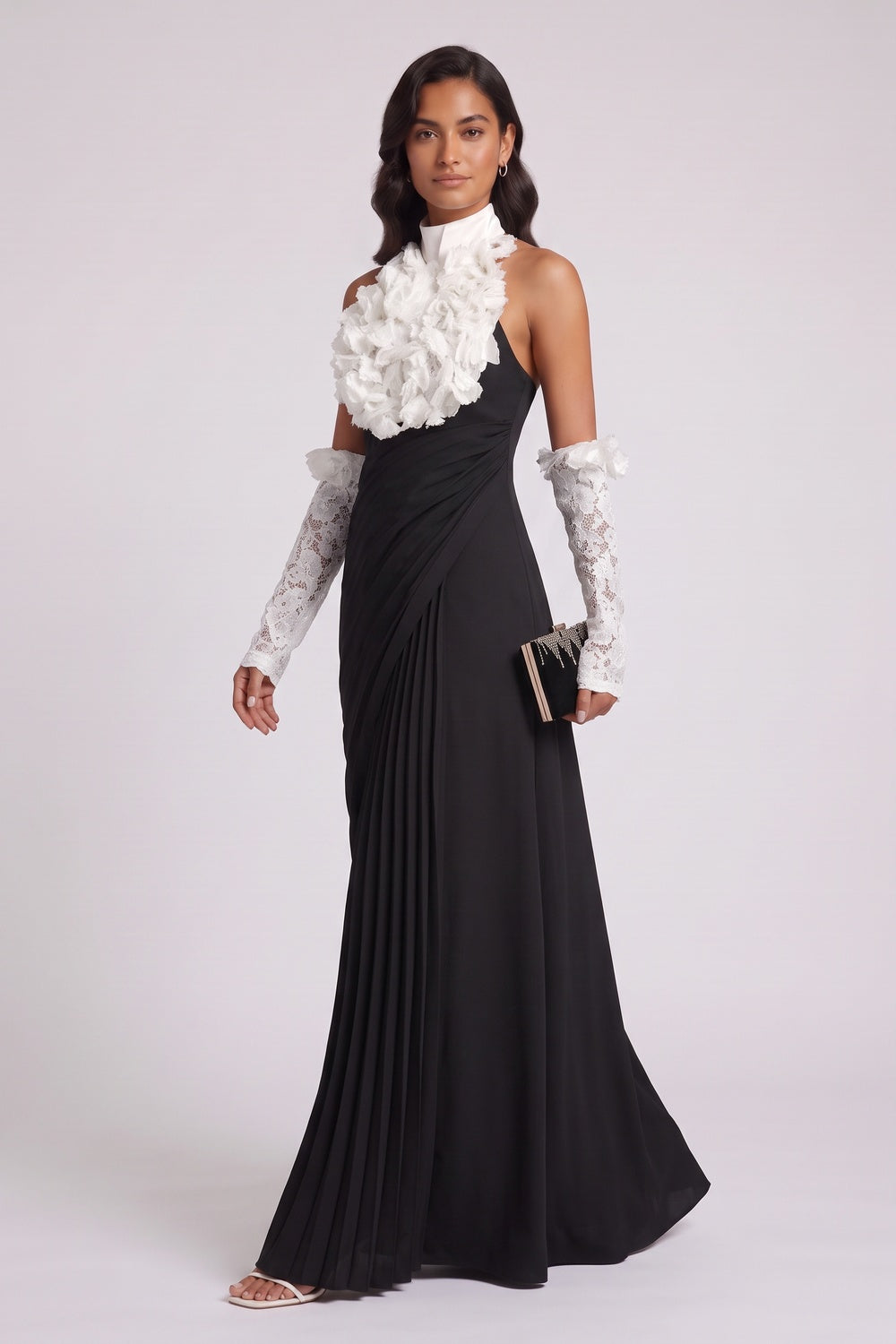 46ab133cc5a3a3f6 BLACK CREPE A-LINE EVENING GOWN