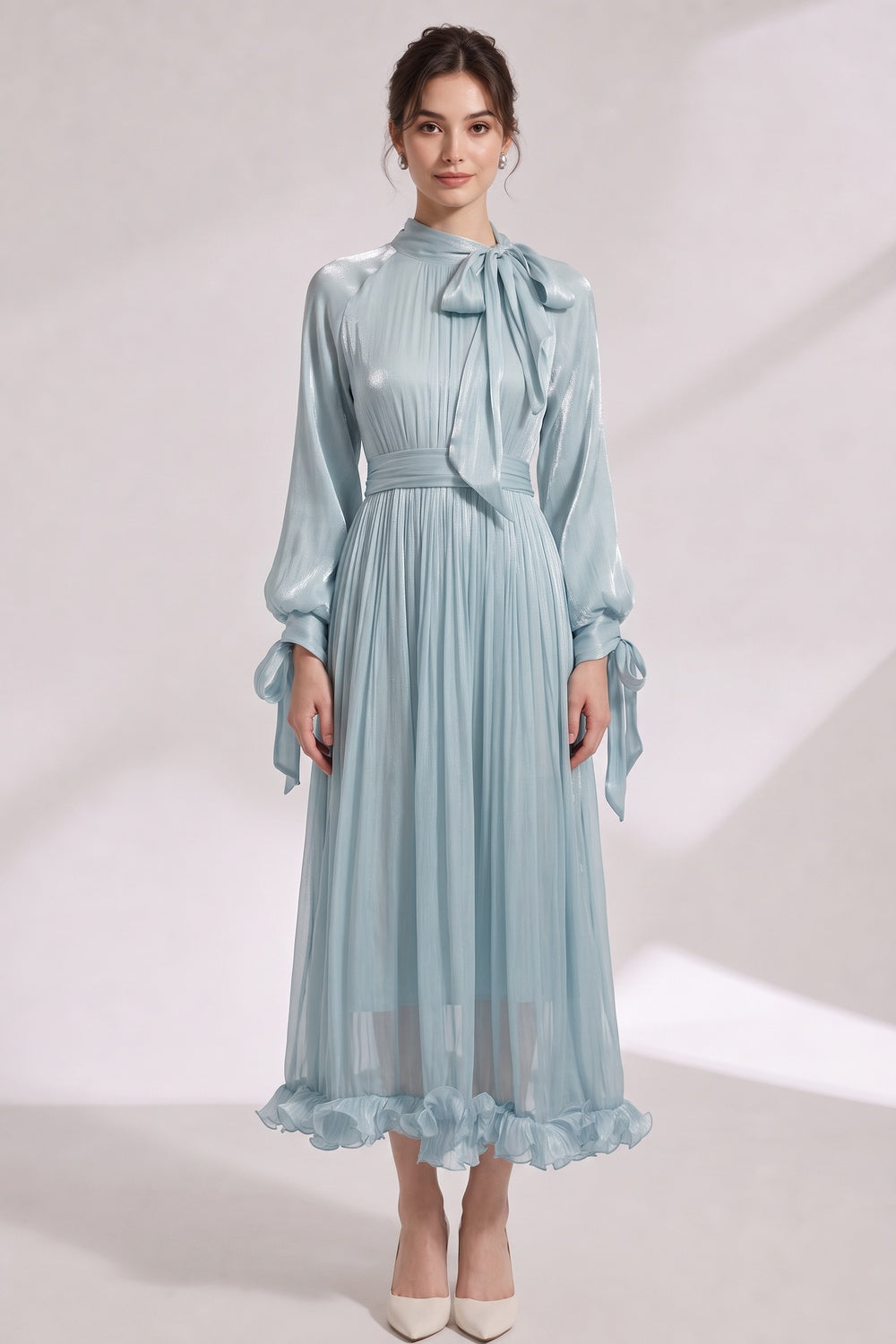 LIGHT BLUE SATIN A-LINE COCKTAIL DRESS