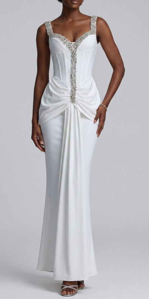 484bac3902d5bc84 RHINESTONE CORSET MERMAID MAXI DRESS, DRAPED EVENING GOWN