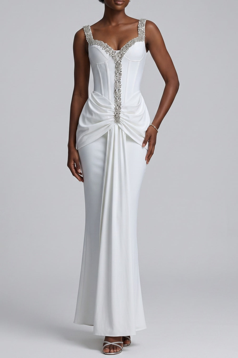 484bac3902d5bc84 RHINESTONE CORSET MERMAID MAXI DRESS, DRAPED EVENING GOWN