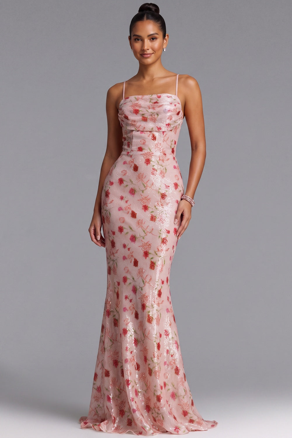 BLUSH PINK SEQUIN MERMAID GOWN, LACE-UP BACK, PROM