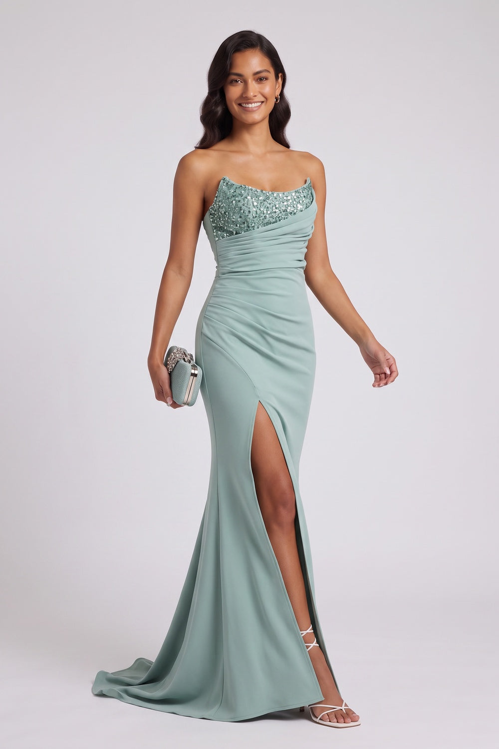 492105cb2e69495a MINT GREEN ONE-SHOULDER SEQUIN COCKTAIL GOWN
