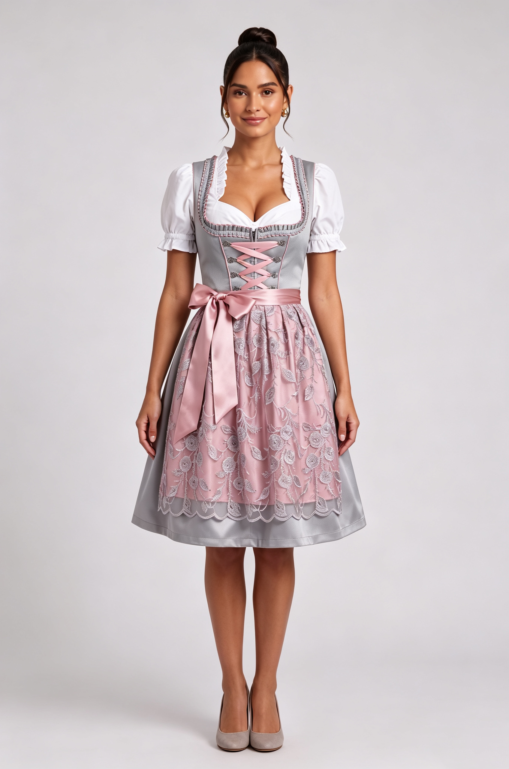 4_56601beb-7db4-4955-b106-8b0195810f1f SILVER-GREY SATIN DIRNDL SET | FIT & FLARE WEDDING OUTFIT