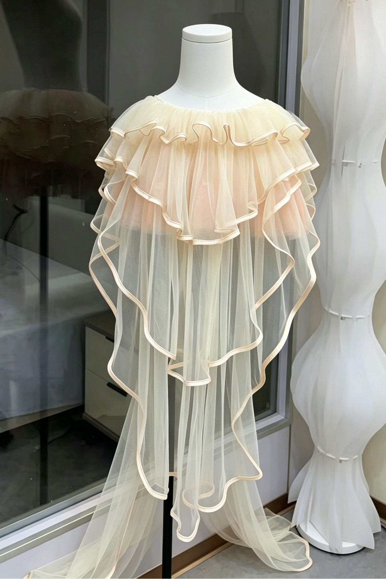 4_618a188a-30f6-41c0-92f2-cdef480e5693 CHAMPAGNE STRAPLESS 3D FLORAL CORSET TOP & HIGH LOW RUFFLE TULLE SKIRT SET