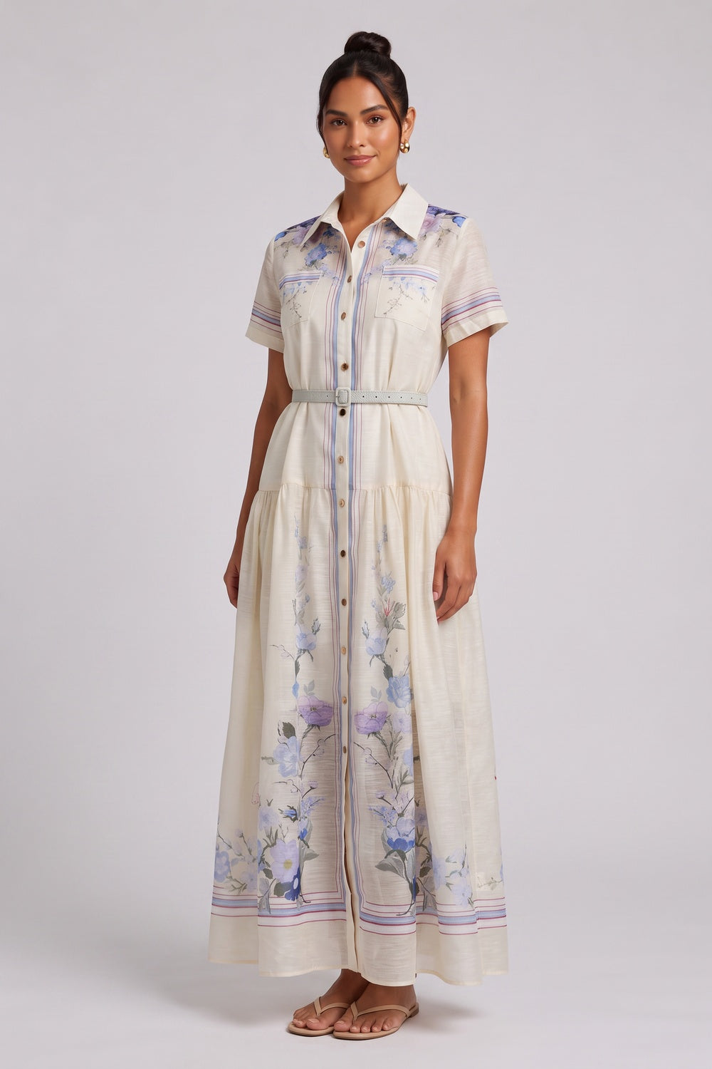 4a42bba5ddde7435 CREAM FLORAL COLLARED MAXI DRESS FOR WEDDING GUEST