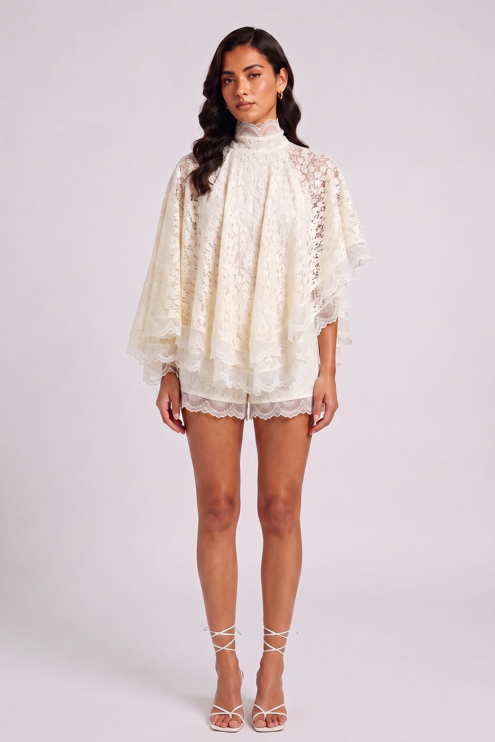 4a7c8e8b4b18cabe CREAM LACE CAPE BLOUSE & SHORTS TWO-PIECE WEDDING SET