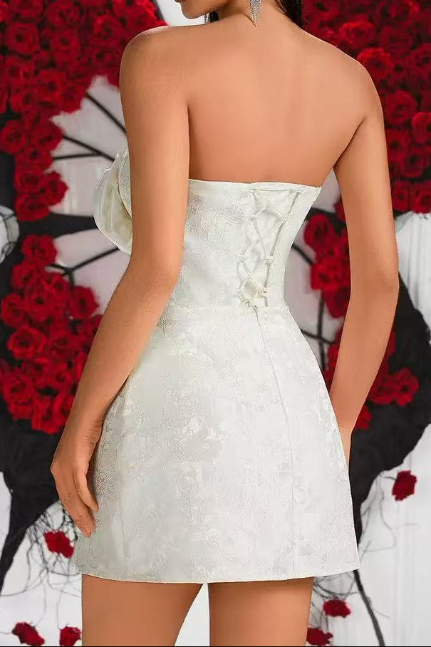 4a9355613dd1b1b4c5dfcfb50ba09d51 STRAPLESS ROSE LACE MINI WEDDING DRESS