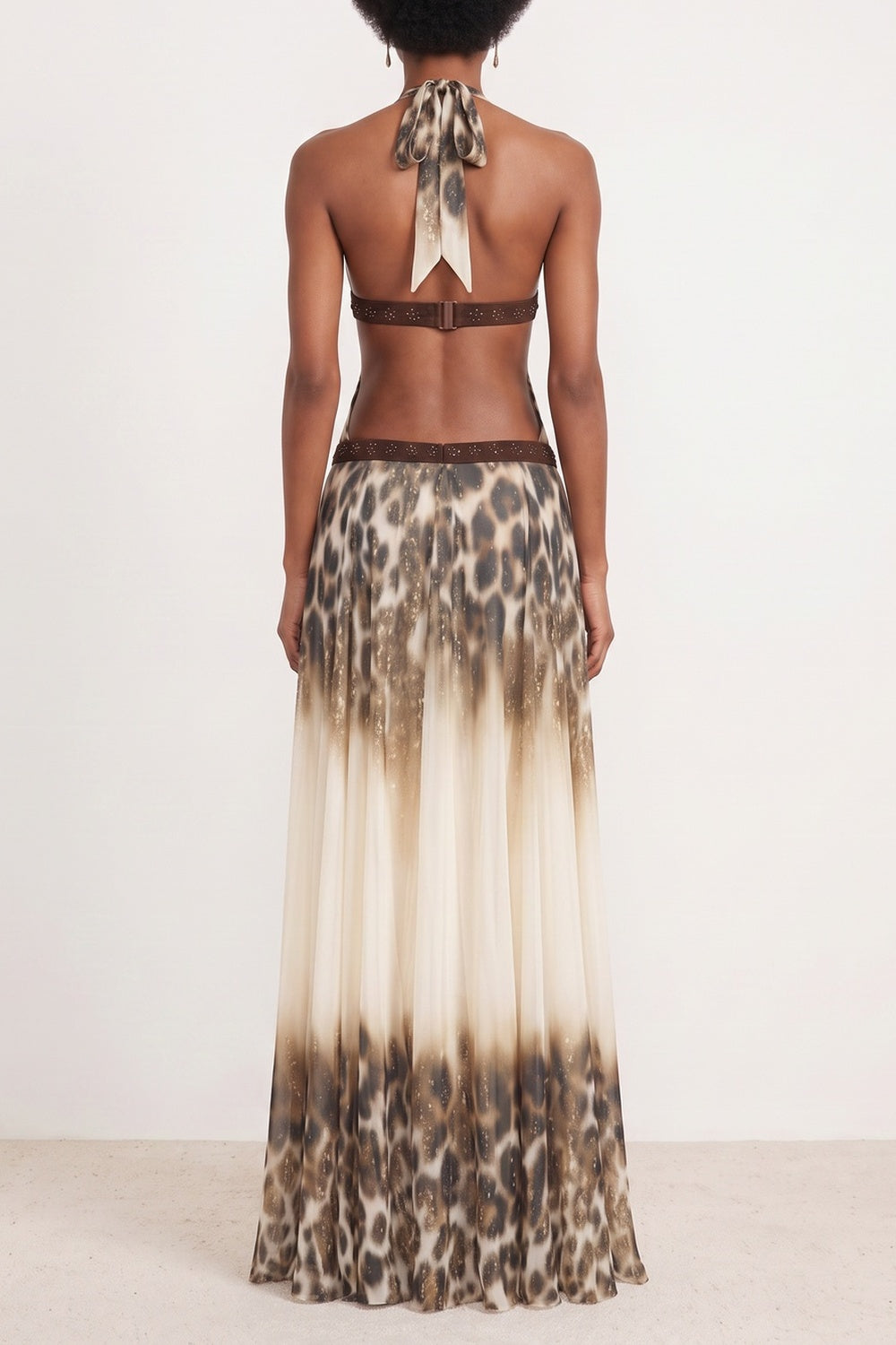 HALTER LEOPARD MAXI DRESS BEADED SPLIT EVENING