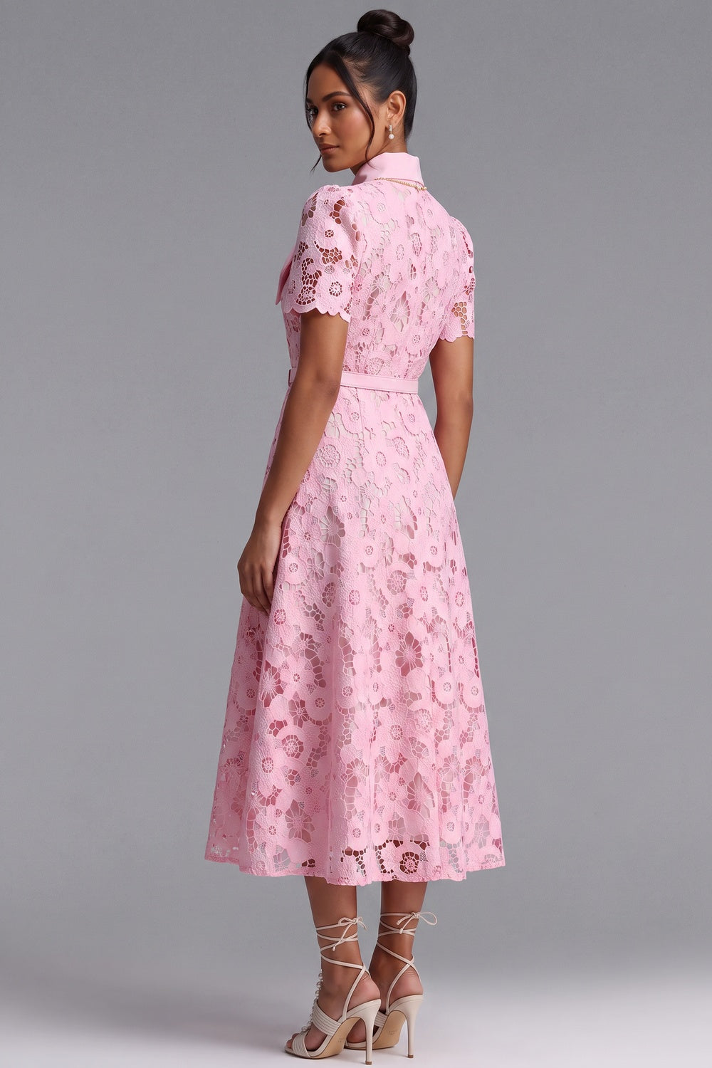 4b6db60023faa614 LIGHT PINK FLORAL LACE A-LINE MIDI DRESS
