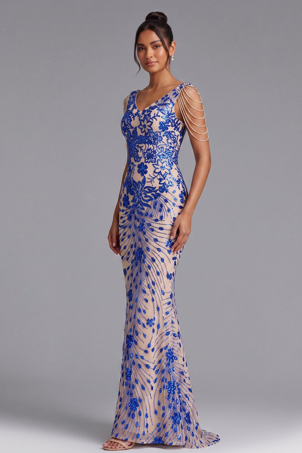 4d0a0a4c0ca06c41 ROYAL BLUE SEQUIN EMBROIDERED MAXI EVENING GOWN