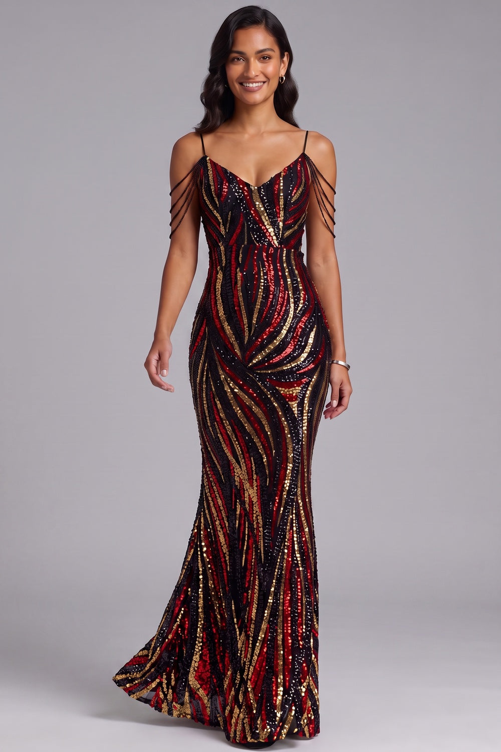 SEQUIN COLD SHOULDER MAXI GOWN FOR EVENING