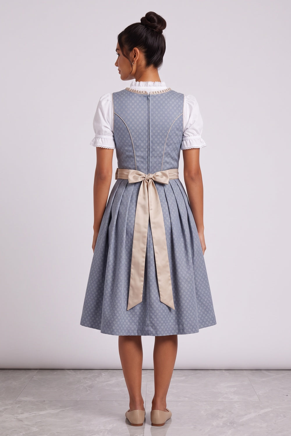 4d893d2e95be9ef4 DUSTY BLUE JACQUARD FIT-AND-FLARE DIRNDL DRESS SET