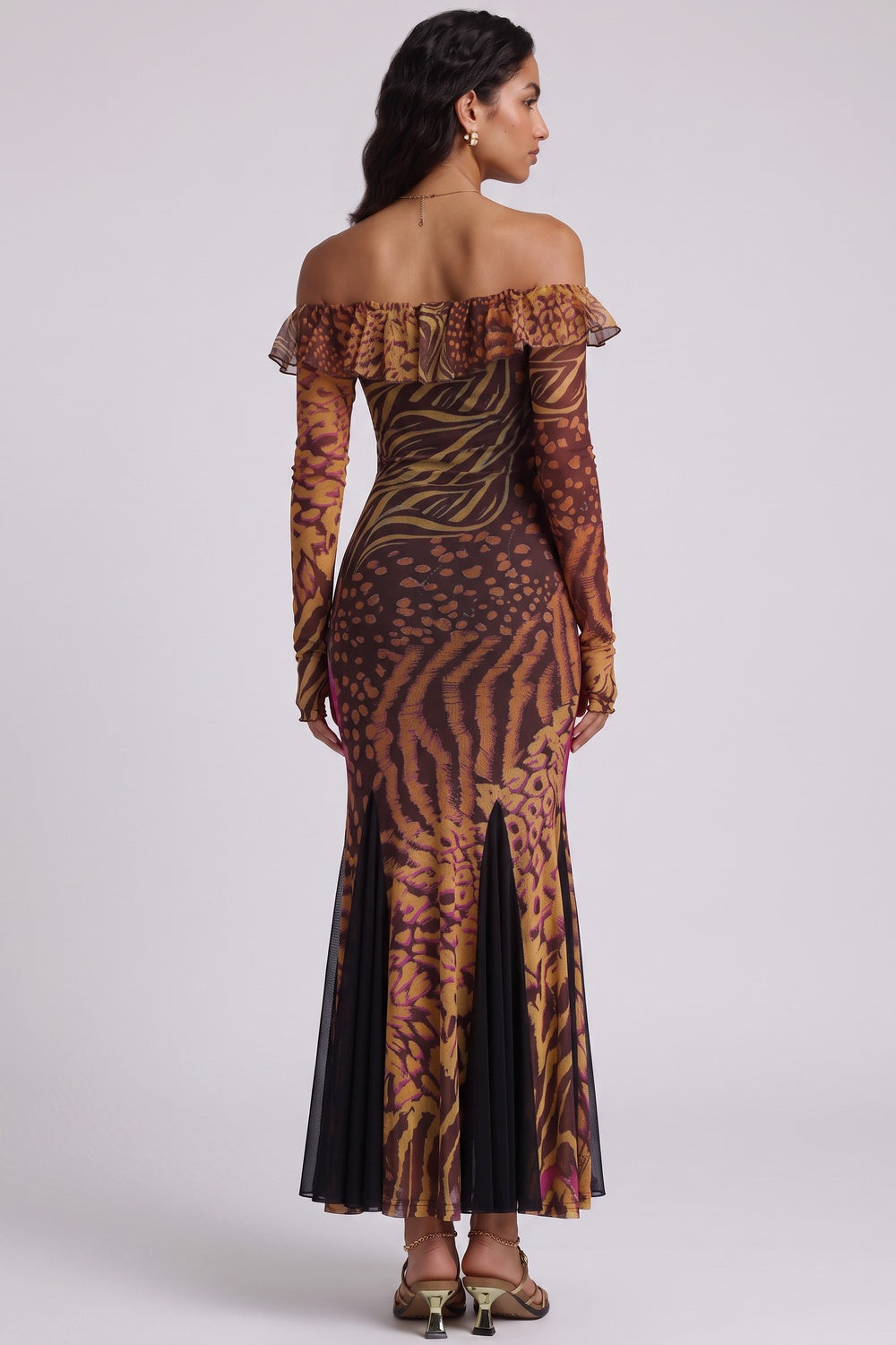 BROWN MERMAID MESH EVENING DRESS