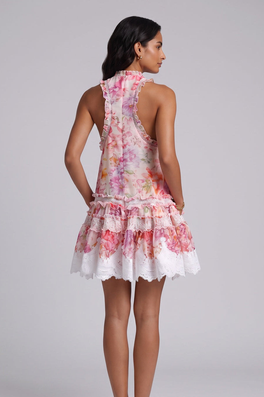 4ec21863cf59a71d PINK CHIFFON A-LINE TIERED FLORAL PARTY DRESS