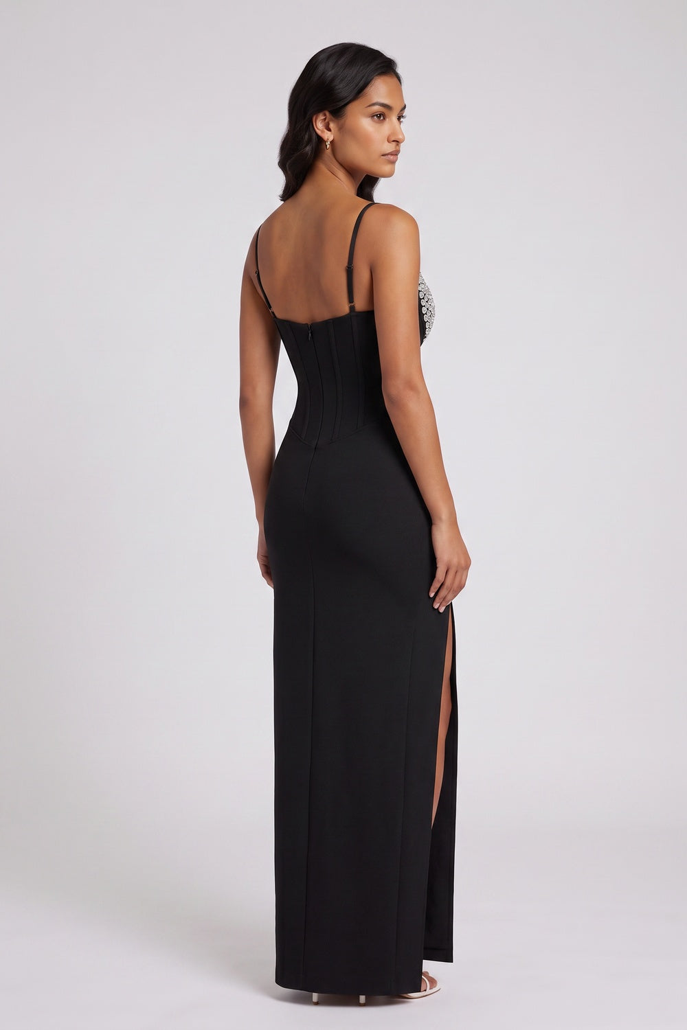 4efa64a93b4939f5 BLACK HEAVY KNIT COLUMN GOWN EVENING