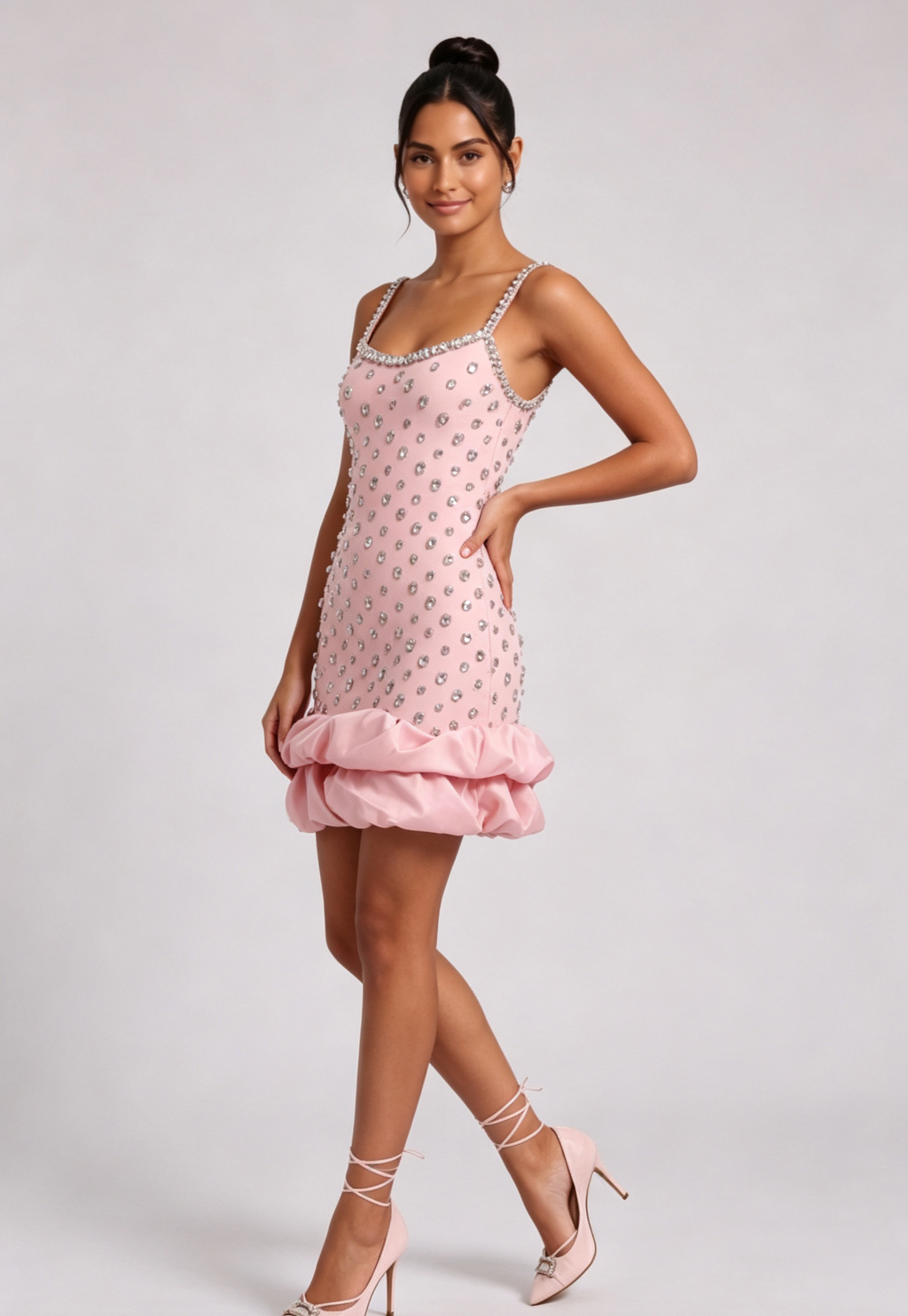 4f04eb1756fae6035818cec0e3d5f0d2 LIGHT PINK BODYCON BUBBLE HEM DRESS, STRUCTURED PARTY