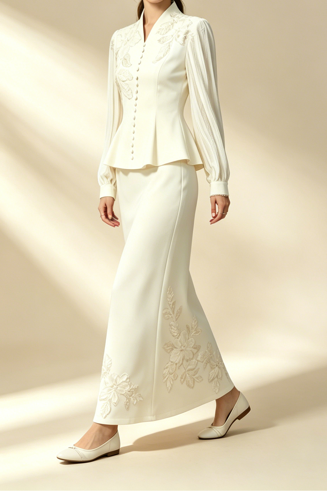 50_0ed90f29-2b1f-4a54-b0d8-c74794f586cf CREAM BEADED FLORAL PEPLUM TOP & MIDI SKIRT SET