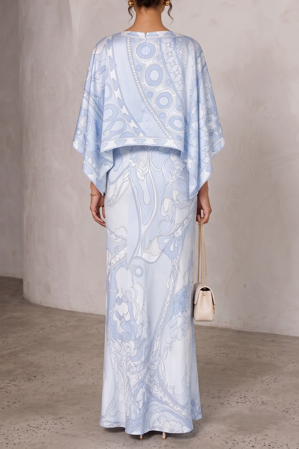 52596a5380db03c6 PRINTED CAPE SATIN MAXI DRESS FOR EVENING
