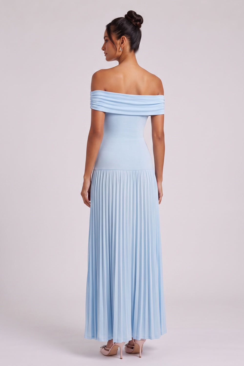 538e4821110fd89f LIGHT BLUE OFF-SHOULDER PLEATED MAXI DRESS