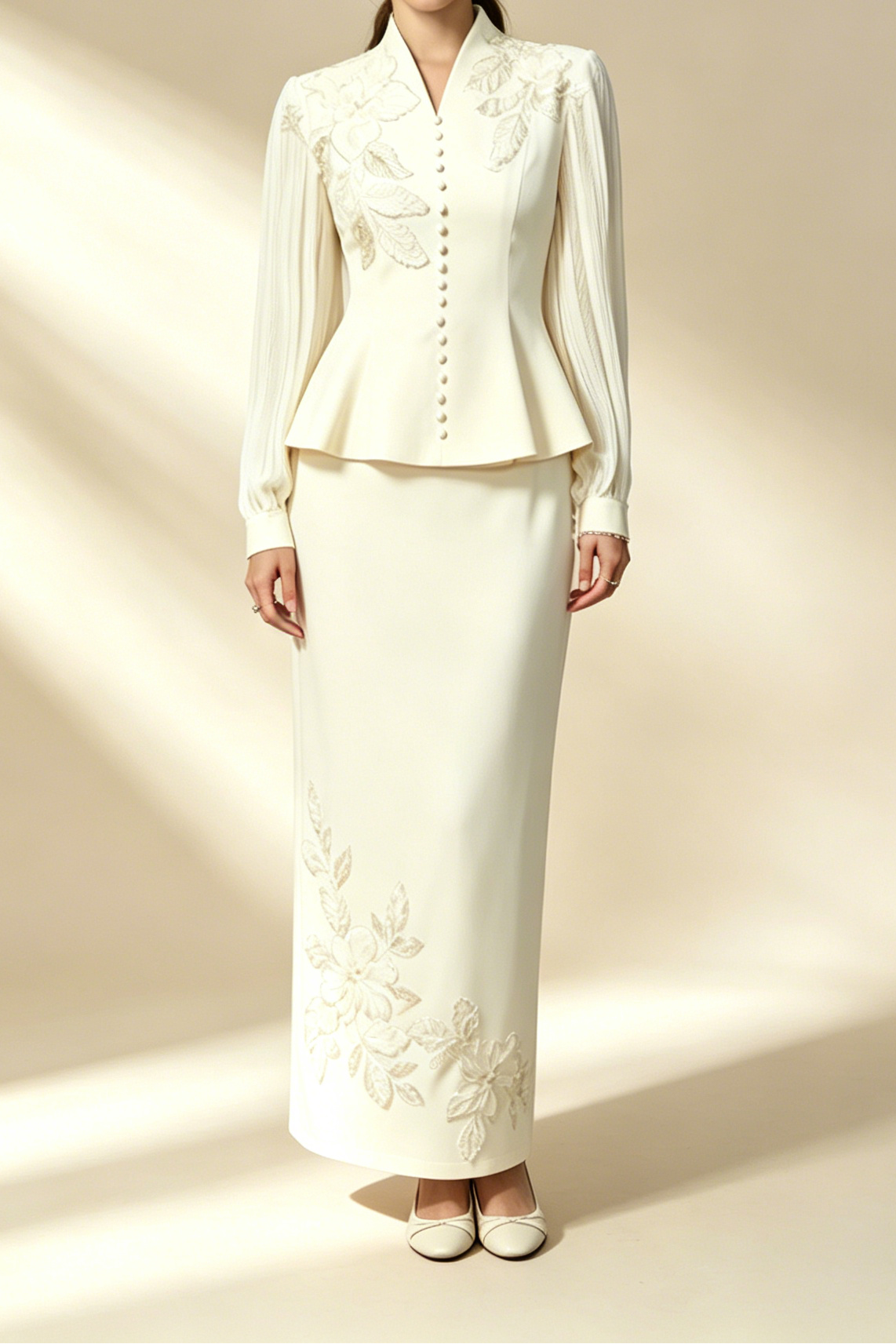 53_abfbd2ef-5393-44c9-aca5-52f6ed91956f CREAM BEADED FLORAL PEPLUM TOP & MIDI SKIRT SET