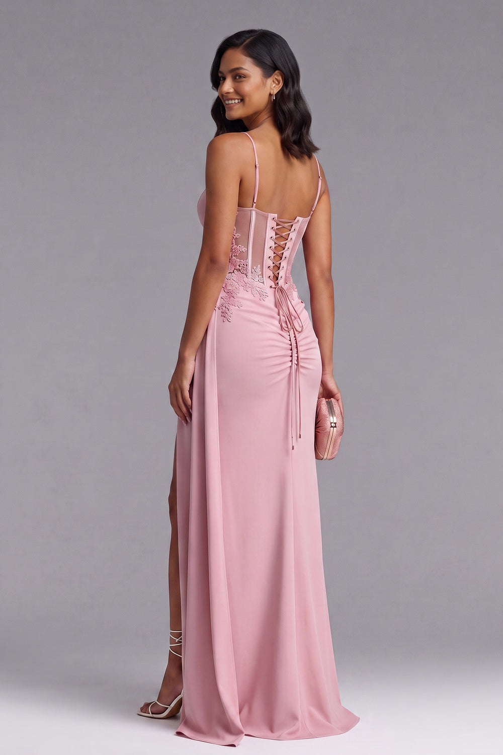 54586164fe9d86a4 PINK LACE CORSET GOWN, BODICE WAIST, EVENING DRESS