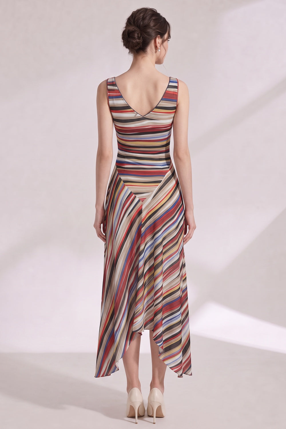 558473cc3eb38103 MULTICOLOR STRIPED COWL NECK KNIT DRESS