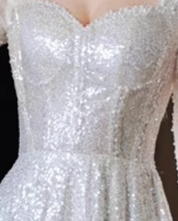 WHITE SEQUIN TULLE A-LINE PROM GOWN
