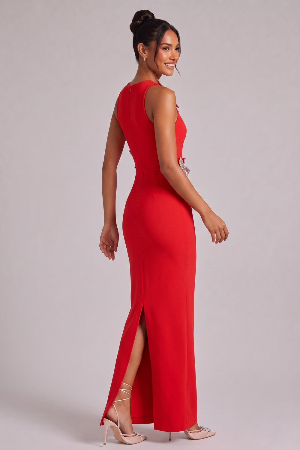 56de0d3b89b41a83 RED SLEEVELESS MAXI DRESS BACK SLIT EVENING