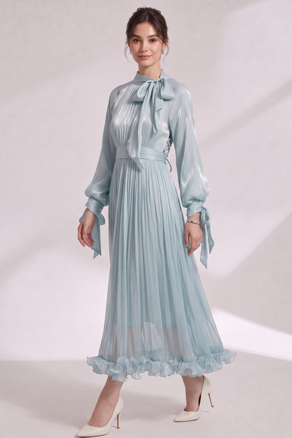LIGHT BLUE SATIN A-LINE COCKTAIL DRESS
