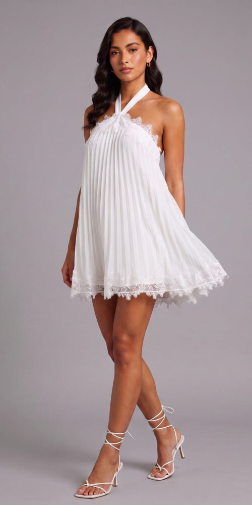 575dabb4e264688c WHITE HALTER LACE BABYDOLL MINI DRESS FOR PARTY