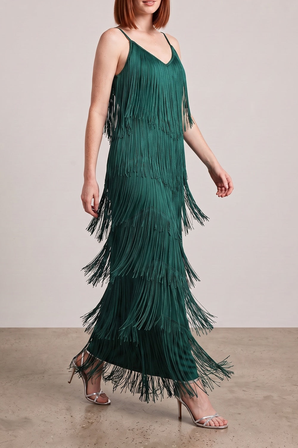 58b591be59838b4b SPAGHETTI STRAP V-NECK FRINGE MAXI DRESS, BOHO PARTY