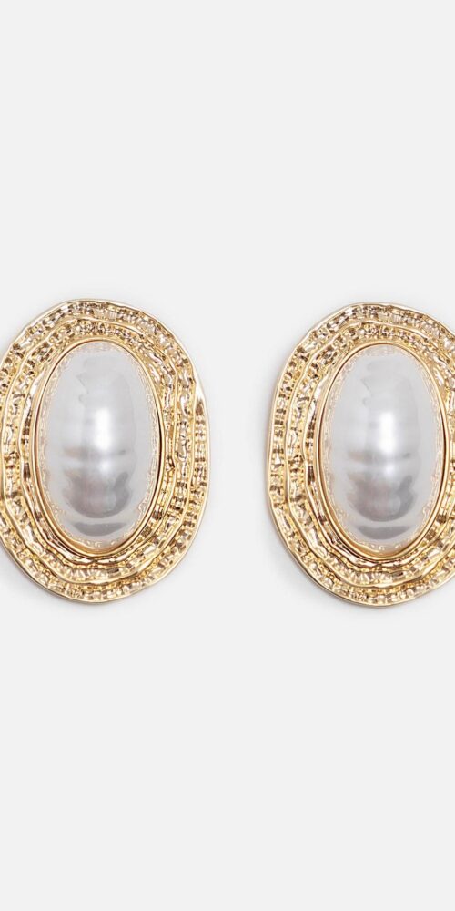 5951342bc48e9718a8fb672db0874657 VINTAGE GOLD OVAL BAROQUE PEARL STUD EARRINGS