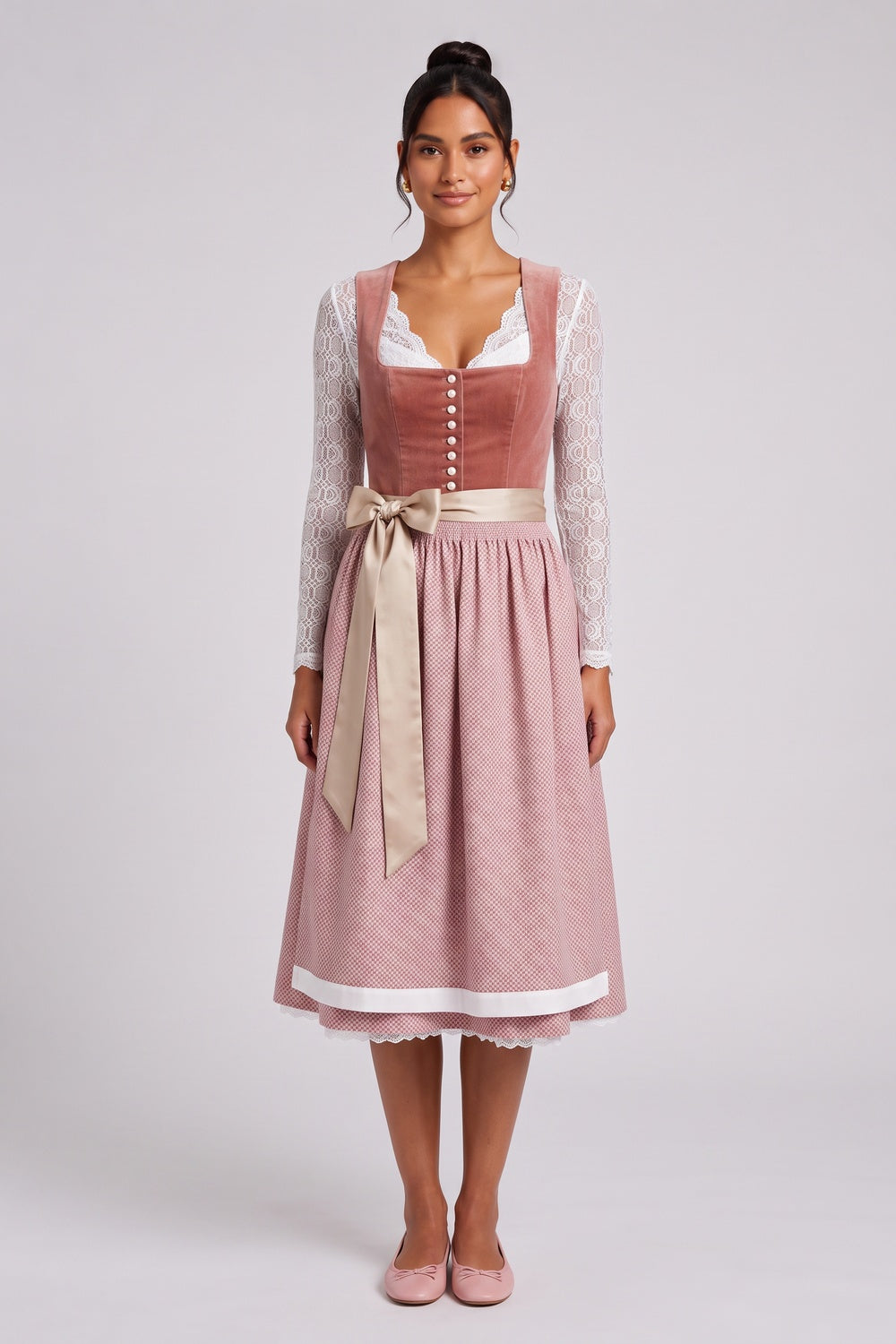 59994e669ff24ddf DUSTY ROSE VELVET A-LINE DIRNDL DRESS