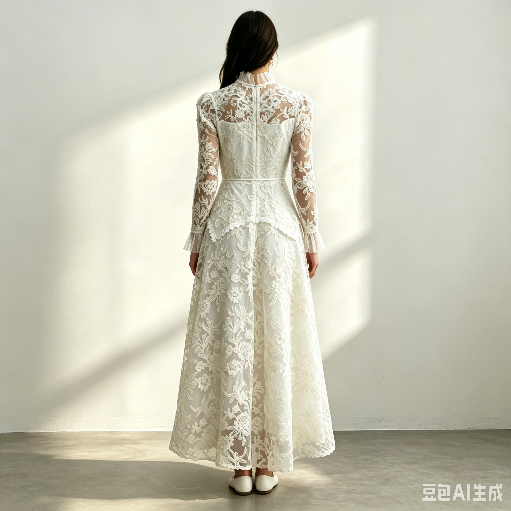 59_ef76c846-2bc7-45dd-9c36-3f588cae1537 CREAM LACE RUFFLE HIGH NECK BELTED MAXI DRESS
