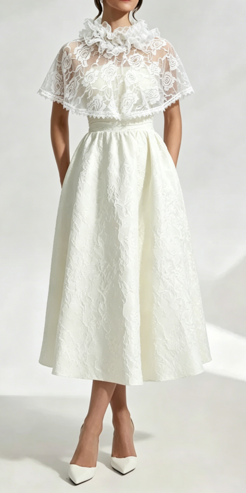 5_2f541717-5003-4dd9-8061-40539a86f6dc ELEGANT CAPE MIDI DRESS | IVORY WEDDING GUEST