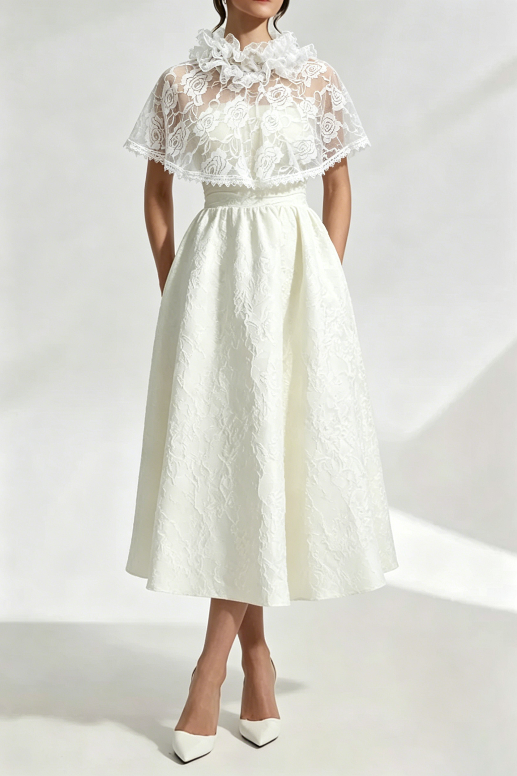 5_2f541717-5003-4dd9-8061-40539a86f6dc ELEGANT CAPE MIDI DRESS | IVORY WEDDING GUEST