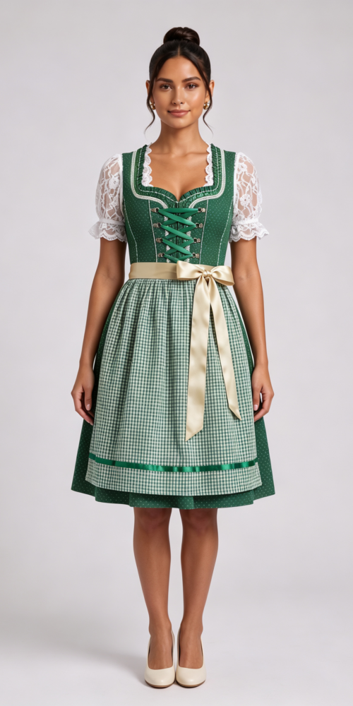 FOREST GREEN FIT-AND-FLARE DIRNDL DRESS SET