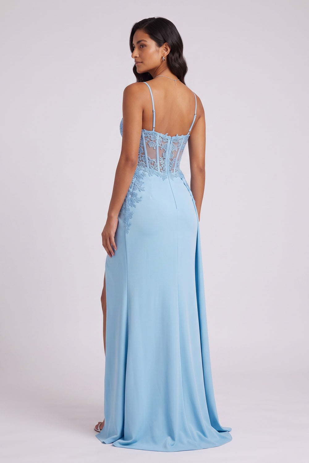 5b1f352345749176 LIGHT BLUE LACE BODICE SIDE SLIT MAXI GOWN