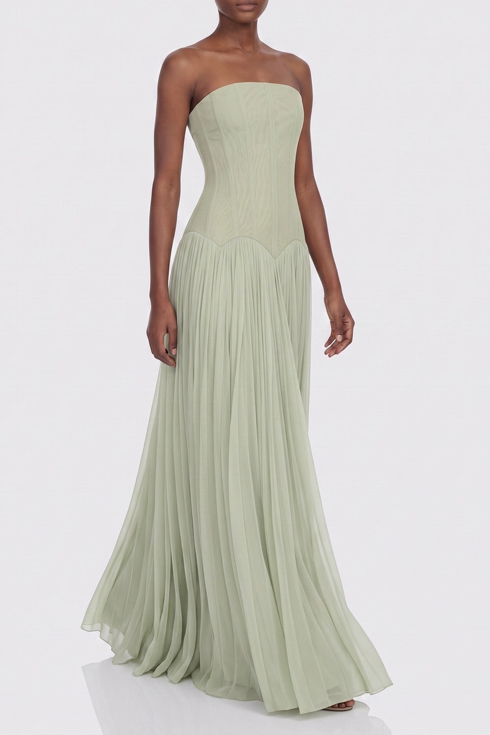 5b9170c4c103b77b STRAPLESS CORSET PLEATED CHIFFON MAXI GOWN