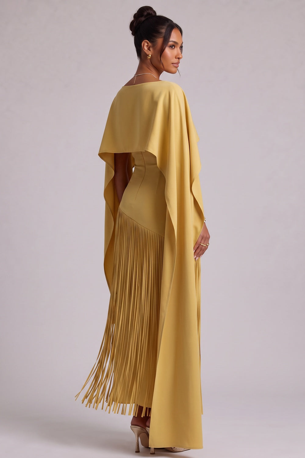 5ba07a5a5ca0d0d8 YELLOW FRINGE CAPE MAXI DRESS FOR EVENTS