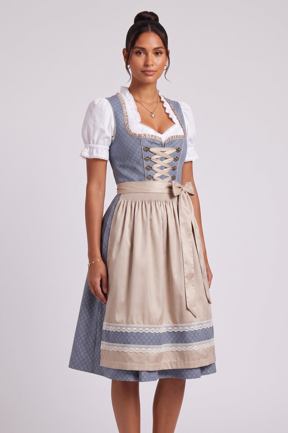 5beab6504ebeede7 DUSTY BLUE JACQUARD FIT-AND-FLARE DIRNDL DRESS SET
