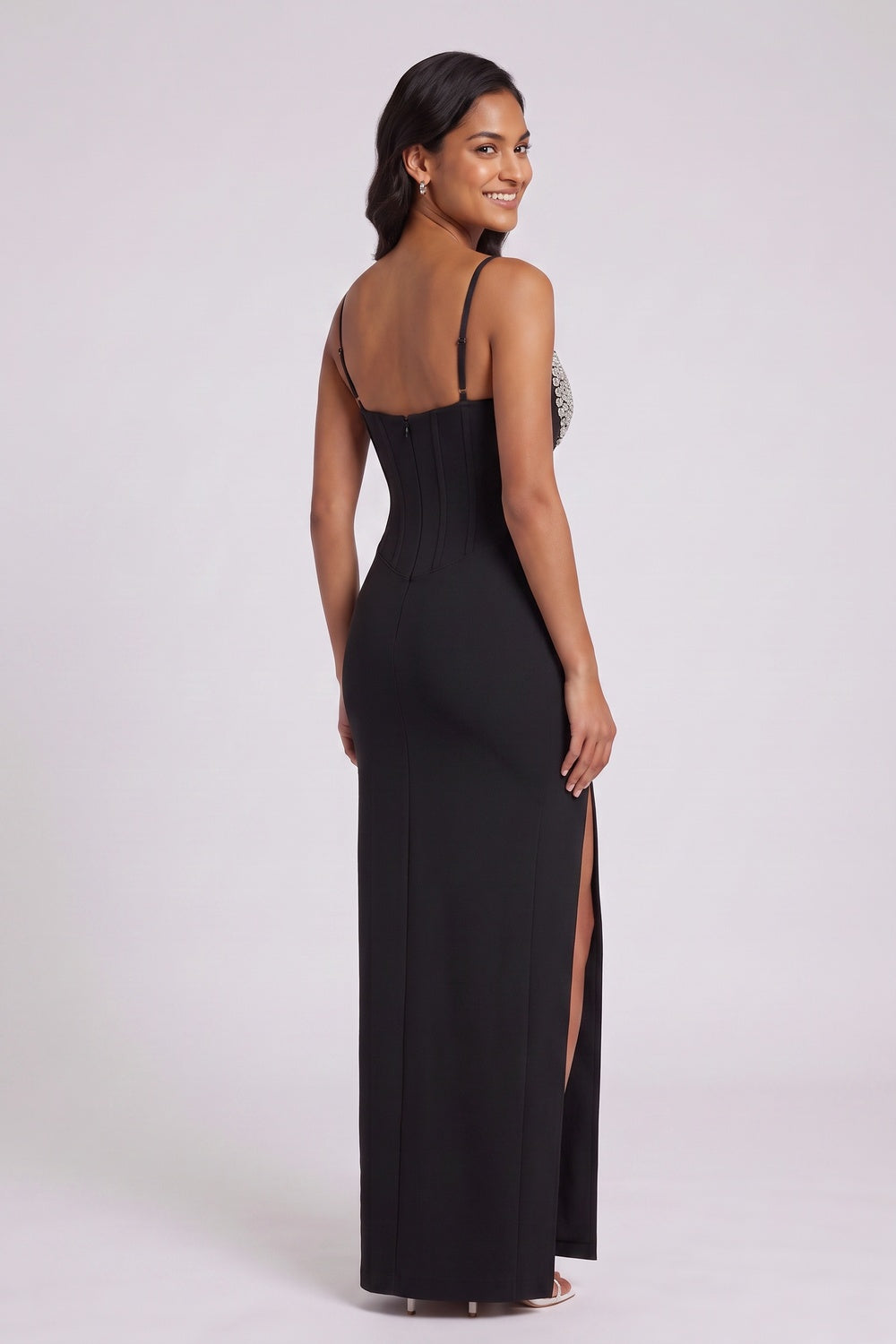 5c783d1b47160c00 BLACK HEAVY KNIT COLUMN GOWN EVENING