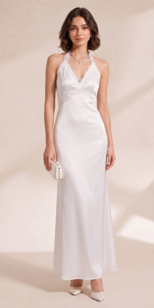 5d3df9a6b2d59325 WHITE HALTER LACE MAXI DRESS FOR WEDDING GUEST
