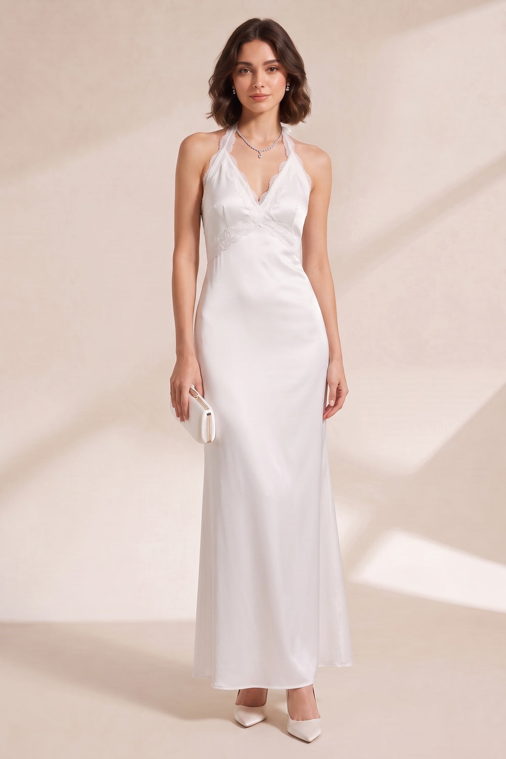 5d3df9a6b2d59325 WHITE HALTER LACE MAXI DRESS FOR WEDDING GUEST