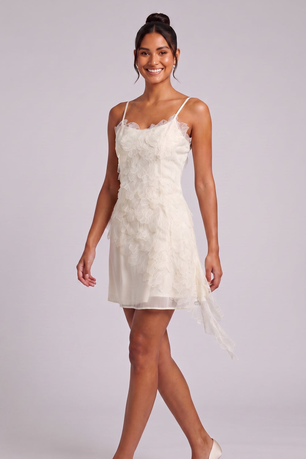 5e0bbea57b9fb7df WHITE LACE RUFFLED MINI SLIP DRESS FOR PARTY