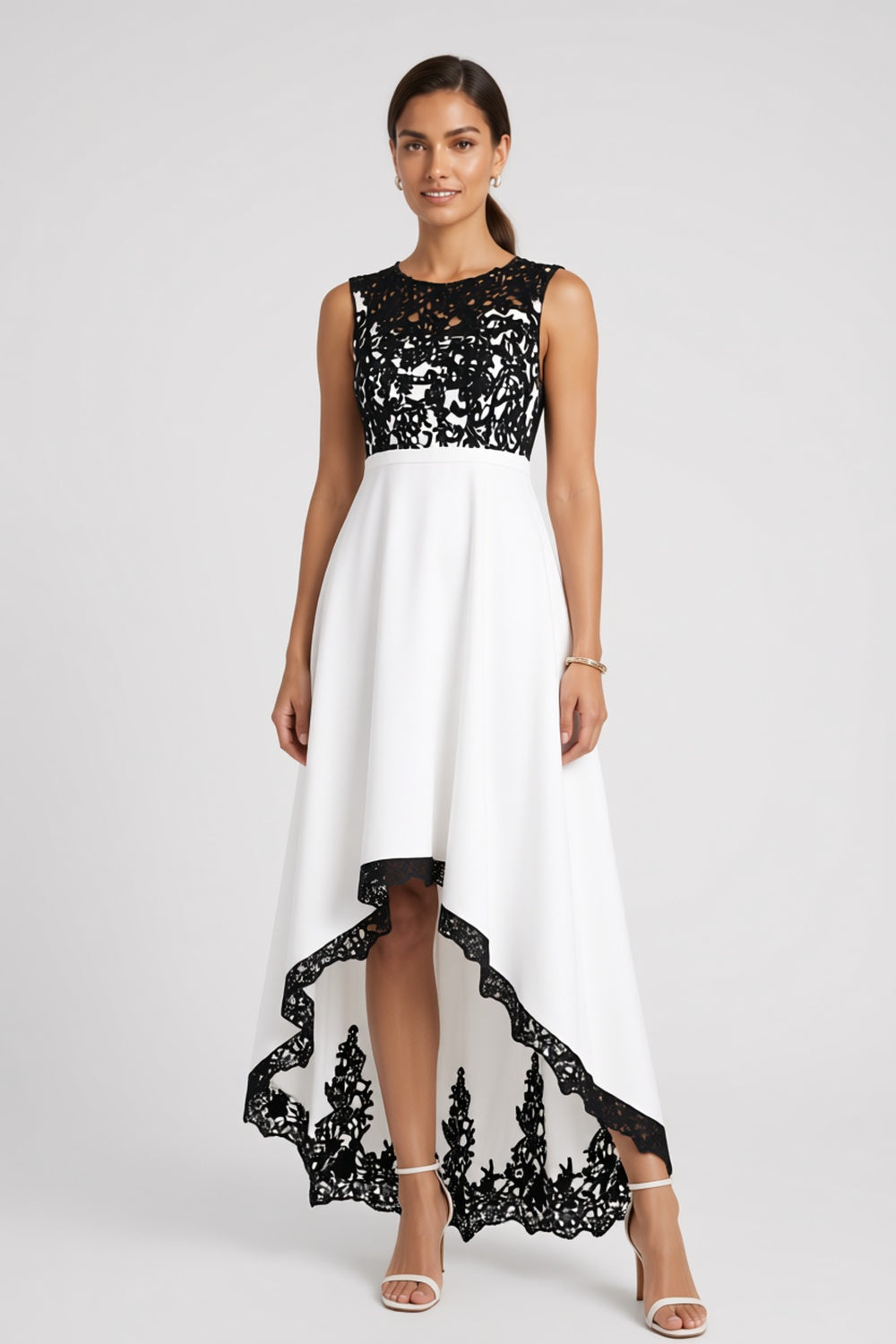 5e2de4ca0f55ec2b FLORAL LACE HIGH-LOW A-LINE EVENING DRESS
