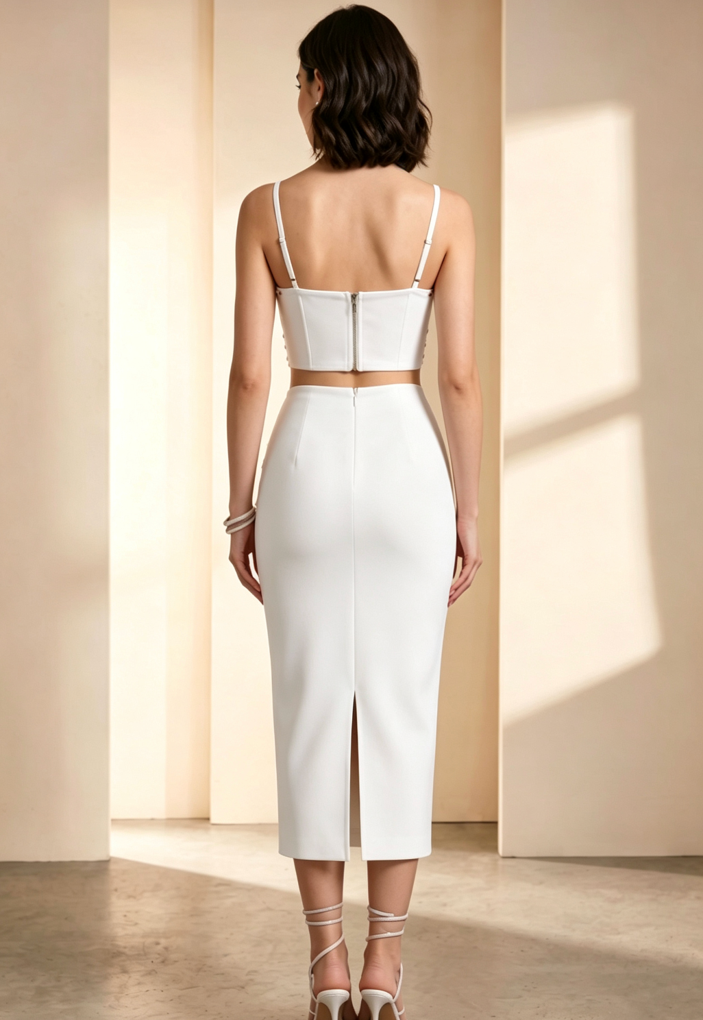 5e318c08120b80be7a00bc987ffd91d5 WHITE BEADED BODYCON TWO-PIECE SET