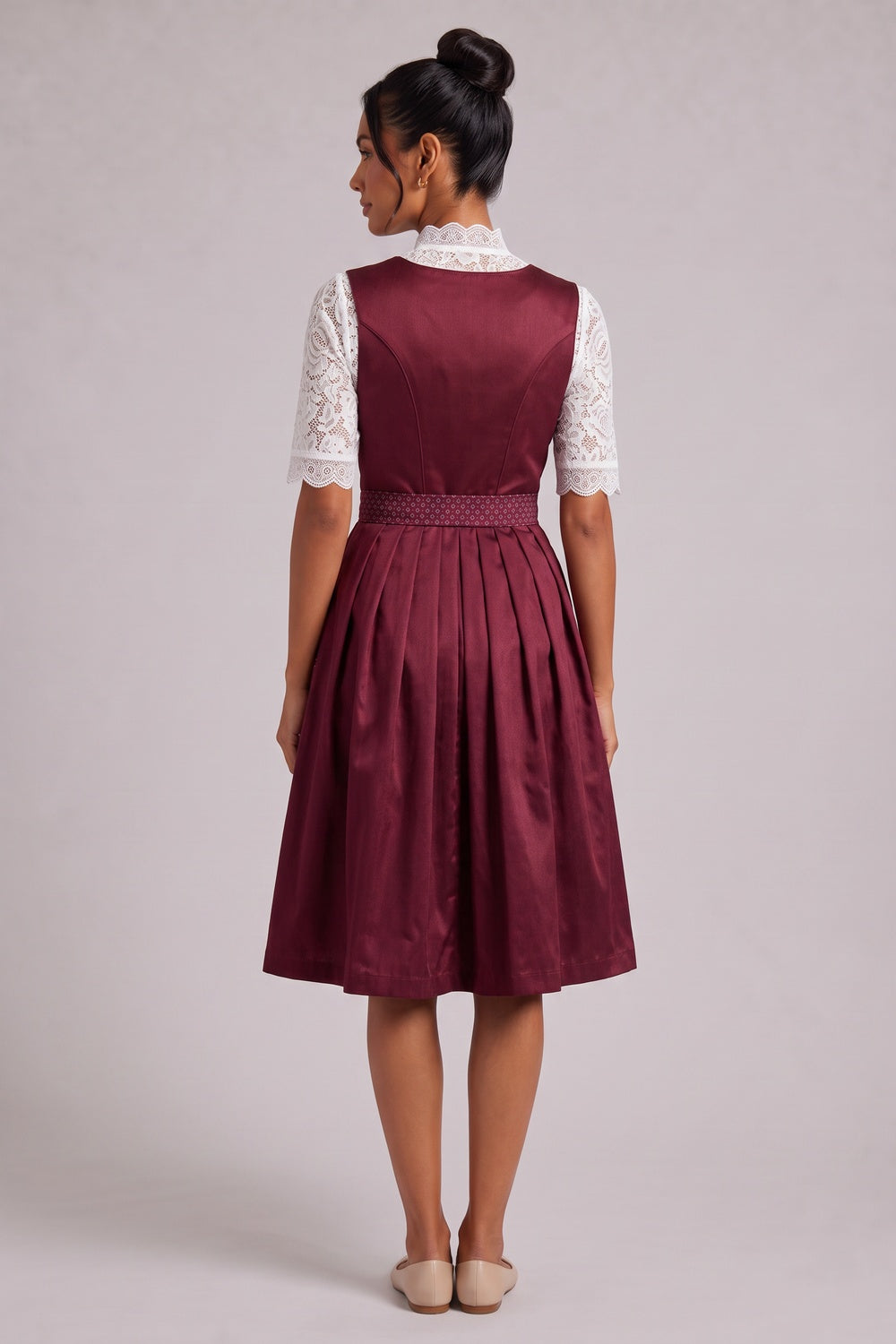 BURGUNDY SATIN DIRNDL DRESS SET - FIT & FLARE WEDDING GUEST