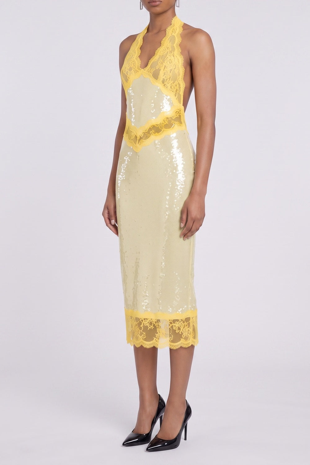 5f1047a0c5ba9ba3 HALTER LACE SEQUIN MIDI DRESS FOR WEDDING GUEST
